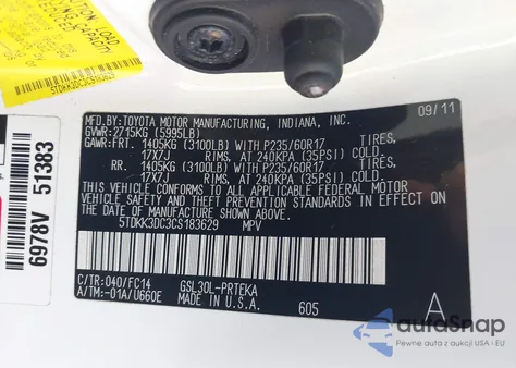 2012 Toyota Sienna Le V6 8 Passenger из США, поврежденный, VIN 5TDKK3DC3CS183629